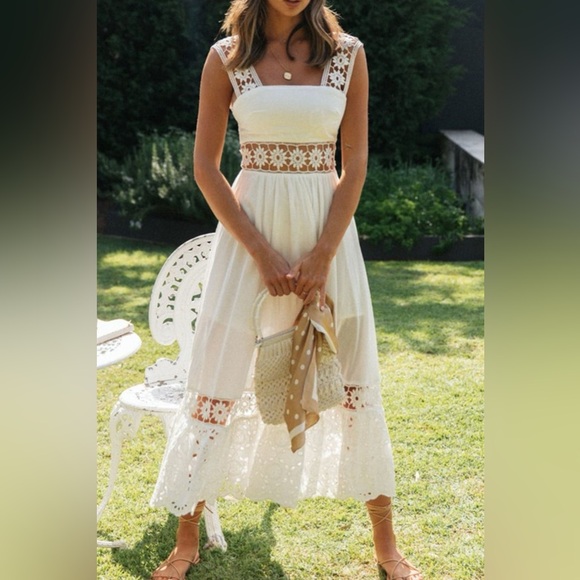 Dresses & Skirts - Lace Detail Square Neck Midi Cami Dress